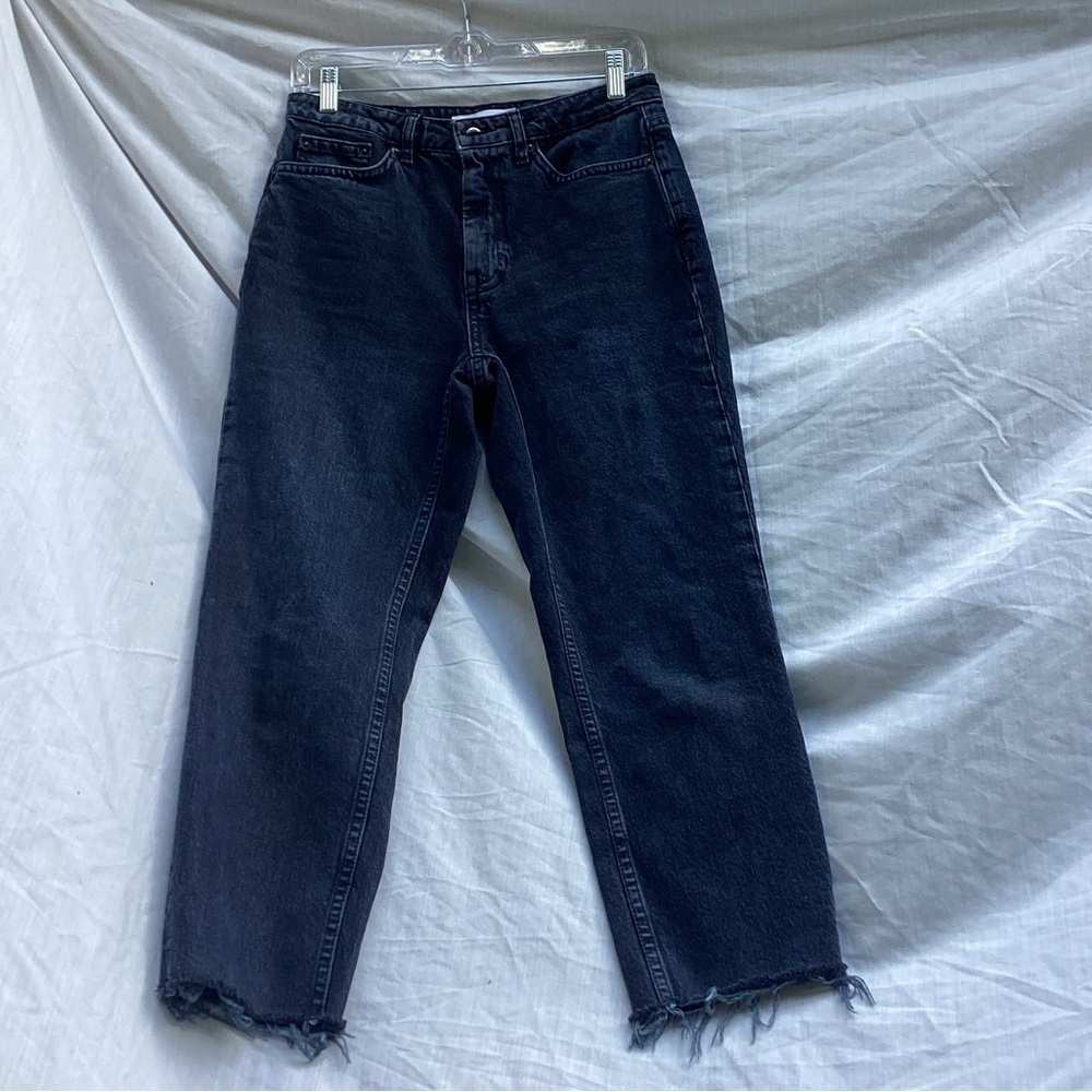 Top Shop black straight leg distressed jeans, size W28 L30